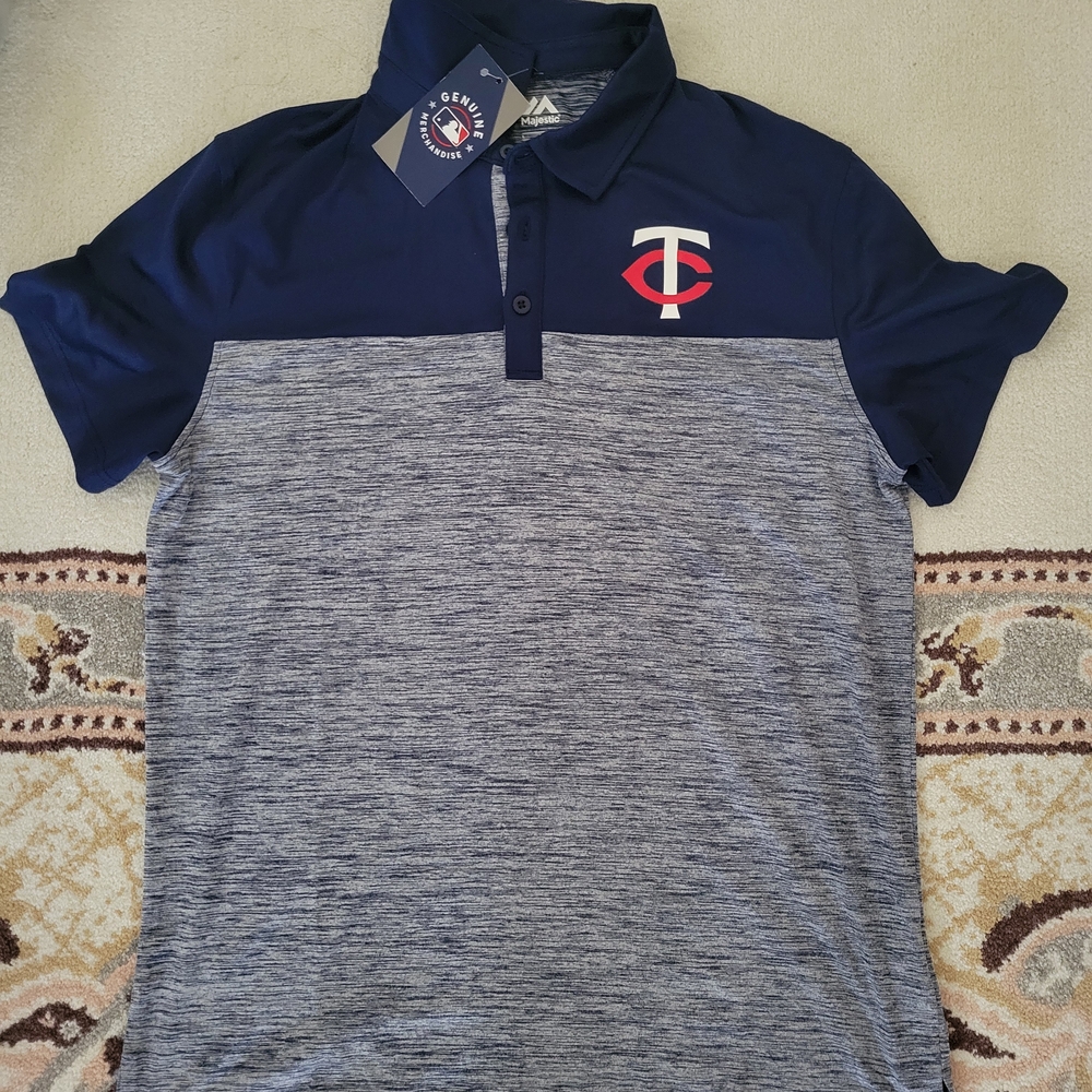 Minnesota Majestic Navy & Heather Gray Baseball Polo